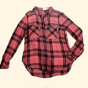 Bella Dahl High Desert Plaid Button Down Shirt in Rosewood EUC